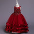 Flower Princess Dress Lace Beaded Multi-Layer Satin